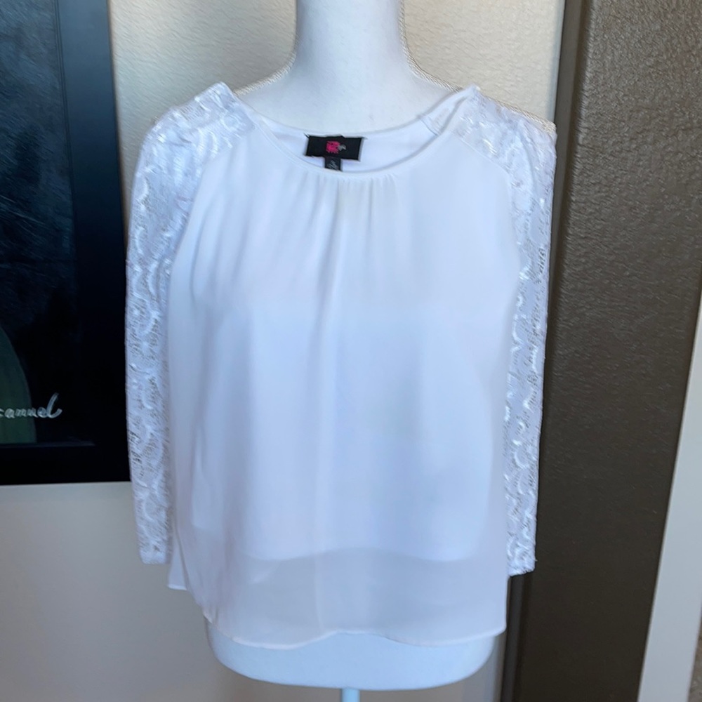 Elegant lace sleeve and sheer lined bodice top